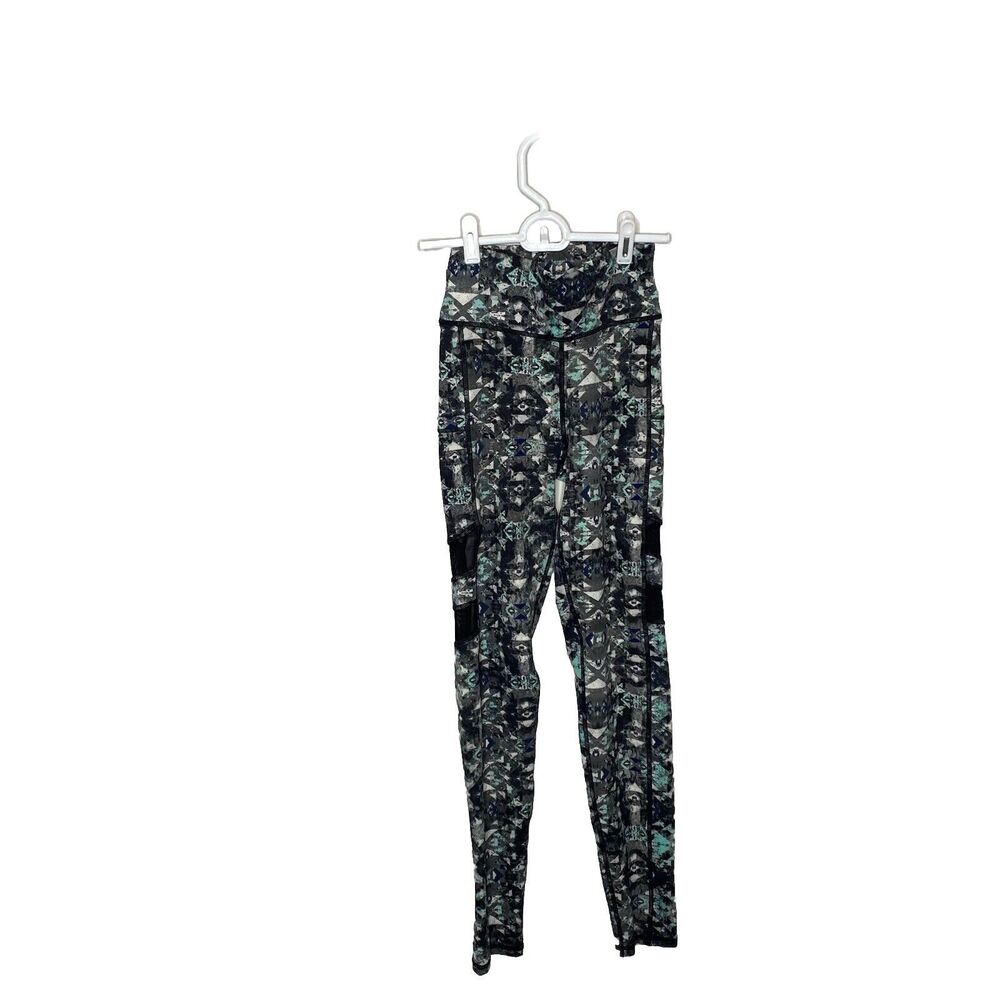 Pop Fit Green Black Grey Mesh Panels Side Pockets Leggings Size XS Extra Small